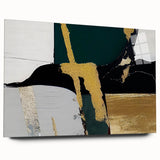 Acrylic glass wall art showcasing an abstract design of colorful strokes and lines, viewed from the side, highlighting its sleek edges and modern aesthetic. Perfect for contemporary home decor.