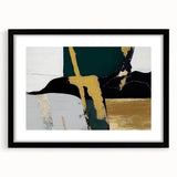 Abstract wall art featuring dynamic strokes and lines in a modern design, framed with a black mat, perfect for contemporary home decor. This artwork adds a striking visual element to any space.