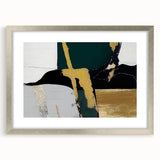 Abstract strokes and lines in a modern design framed with a silver mat, showcasing a chic wall art piece perfect for contemporary decor.