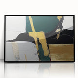 Framed acrylic wall art featuring an abstract design with bold strokes and lines in black, perfect for modern decor, enhancing any living space.