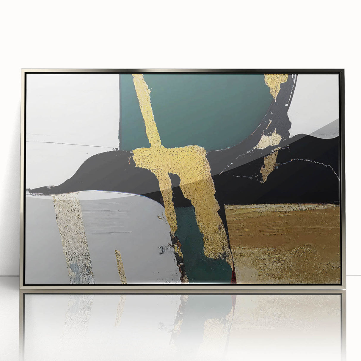Framed wall art featuring an abstract design of colorful strokes and lines in silver acrylic, perfect for modern decor. Ideal for enhancing living spaces with vibrant aesthetics.