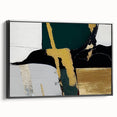 Framed canvas wall art showcasing an abstract design of colorful strokes and lines. The black frame enhances the vibrant artwork, perfect for modern decor.