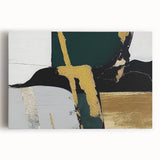 Abstract wall art design showcasing vibrant strokes and lines in shades of blue, orange, and yellow, printed on stretched canvas for contemporary decor.