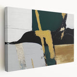 Stretched canvas artwork showcasing an abstract design of colorful strokes and lines, ideal for modern home decor, displayed from a side view emphasizing its texture and depth.