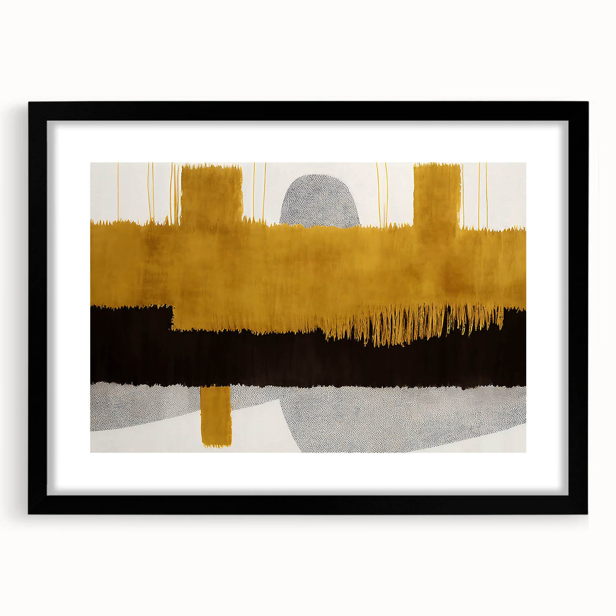 Abstract wall art featuring dynamic strokes and lines in a monochromatic palette, framed with a black mat, ideal for modern home decor and artistic statement pieces.