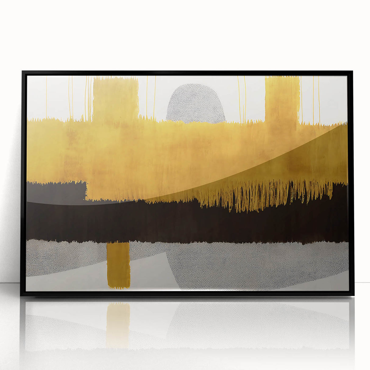 Framed wall art featuring an abstract design of colorful strokes and lines, showcasing a modern aesthetic with a sleek black frame, perfect for contemporary decor.