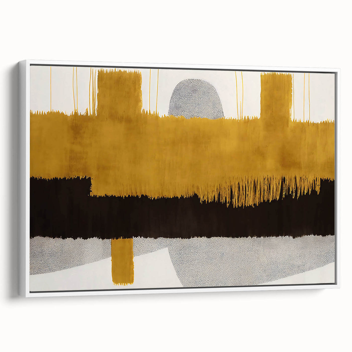 Framed canvas wall art showcasing an abstract design of colorful strokes and lines against a white background, ideal for modern home decor.