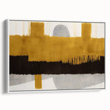 Framed canvas wall art showcasing an abstract design of colorful strokes and lines against a white background, ideal for modern home decor.