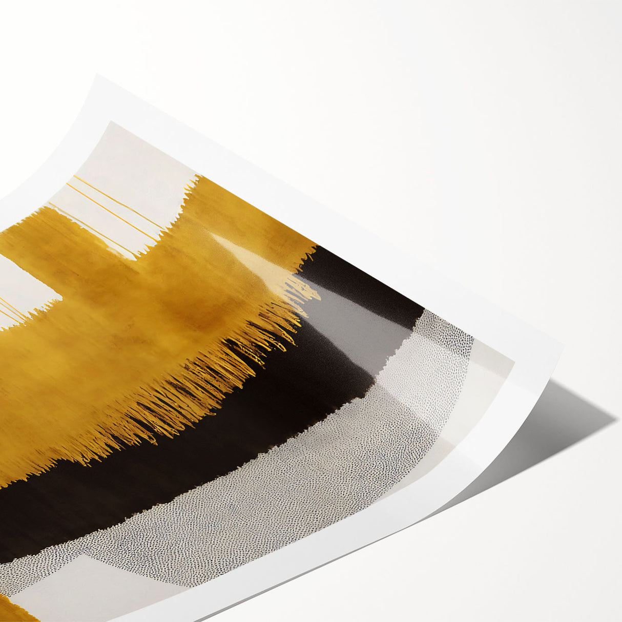 Abstract wall art print featuring vibrant strokes and lines in shades of blue, orange, and gold, showcasing a modern design ideal for contemporary home decor.