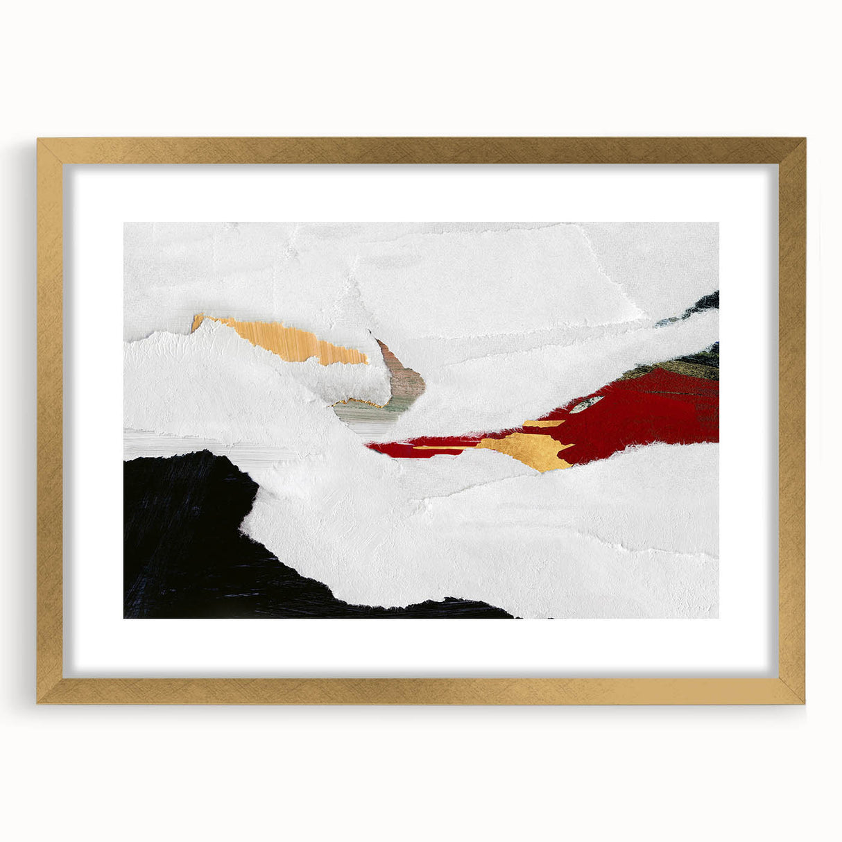 Framed abstract wall art featuring colorful strokes and lines in gold and blue, perfect for modern home decor and artistic enhancement.