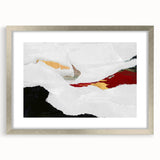 Abstract wall art design featuring elegant strokes and lines in muted tones, framed with a silver mat, perfect for modern decor.