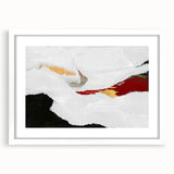Abstract wall art print showcasing a modern design of colorful strokes and lines, framed in a white mat, perfect for contemporary decor.