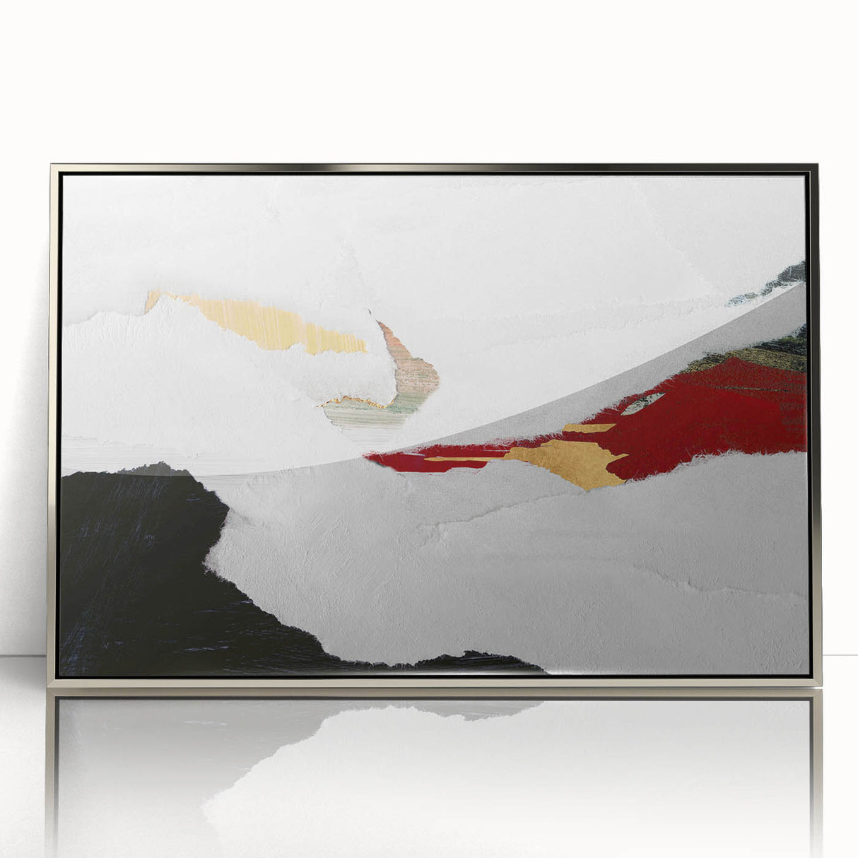 Framed abstract wall art featuring vibrant strokes and lines in silver and blue, perfect for modern home decor and artistic expression.