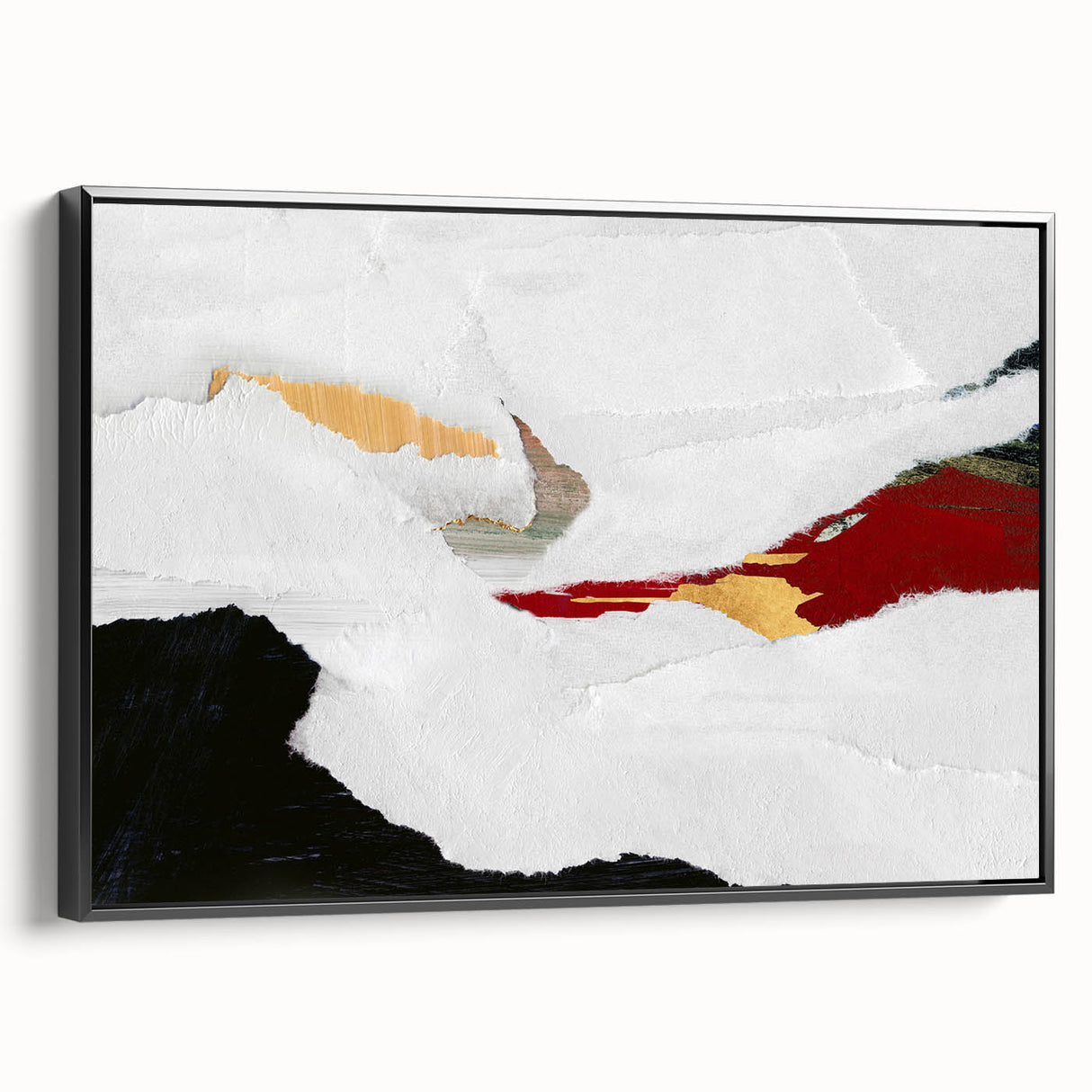 Framed wall art showcasing an abstract design of colorful strokes and lines, set against a black backdrop, ideal for modern decor.