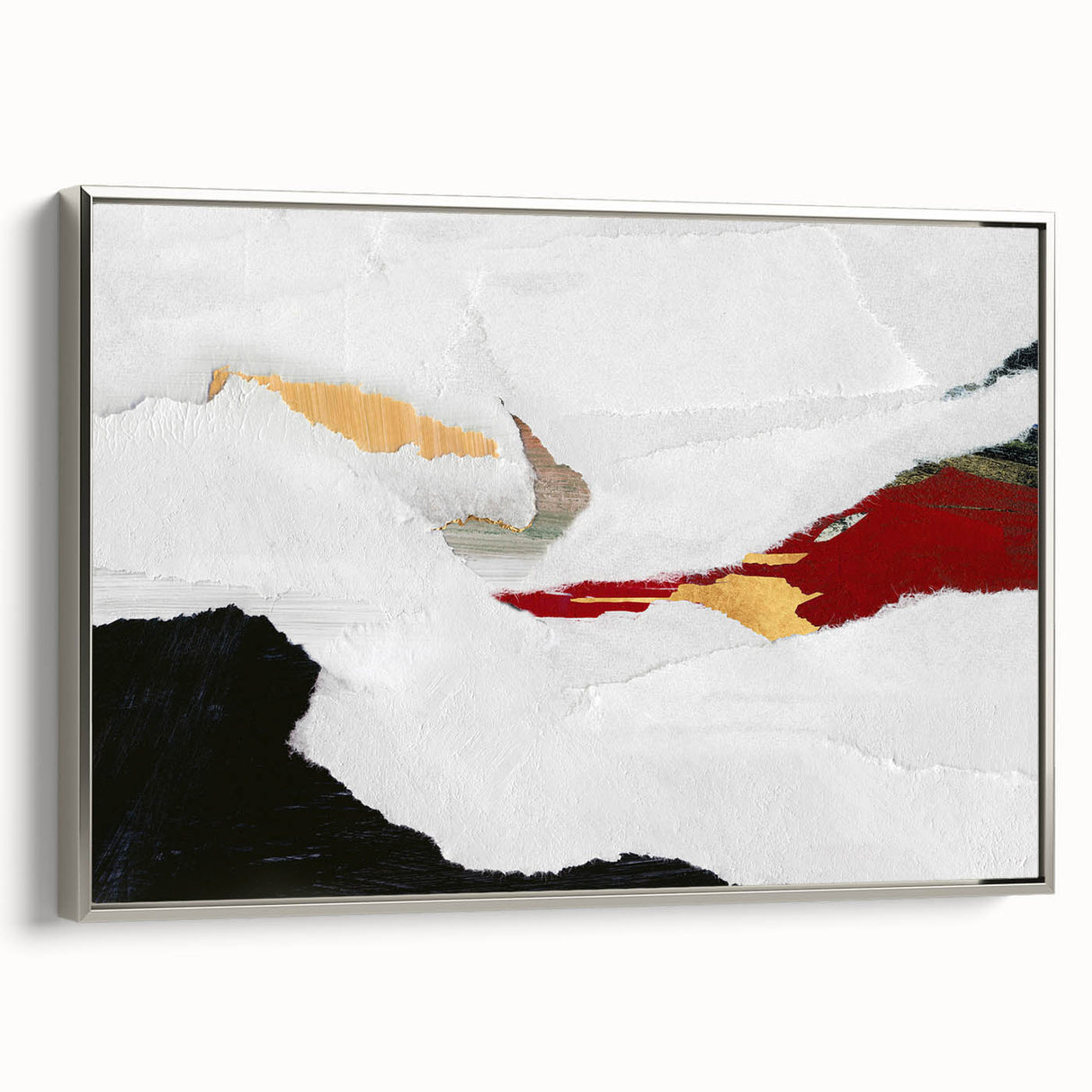 Framed abstract wall art featuring dynamic strokes and lines in shades of silver and gray, showcasing a modern design perfect for contemporary decor.