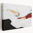 Abstract wall art design showcasing vibrant strokes and lines in bold colors on a stretched canvas, side view highlighting depth and texture.