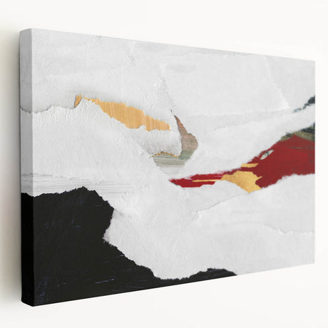 Abstract wall art design showcasing vibrant strokes and lines in bold colors on a stretched canvas, side view highlighting depth and texture.