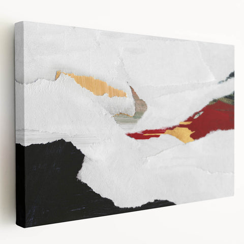 Abstract wall art design showcasing vibrant strokes and lines in bold colors on a stretched canvas, side view highlighting depth and texture.