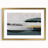 Abstract wall art featuring dynamic strokes and lines in shades of gold and black, elegantly framed with a mat, perfect for modern interior decor.