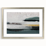 Abstract wall art featuring dynamic strokes and lines in a silver frame with a mat, showcasing a modern design ideal for contemporary home decor.