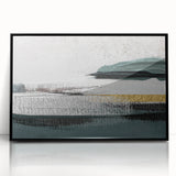 Framed wall art showcasing an abstract design of colorful strokes and lines, featuring a sleek black frame, ideal for modern home decor. Perfect for adding a contemporary touch to any living space.