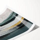 Abstract wall art print showcasing vibrant strokes and lines in shades of blue, orange, and gold, designed for modern home decor. Ideal for contemporary art lovers seeking a striking centerpiece.