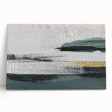 Abstract wall art featuring vibrant strokes and lines in blue, pink, and gold hues, elegantly displayed on a stretched canvas, perfect for modern home decor.