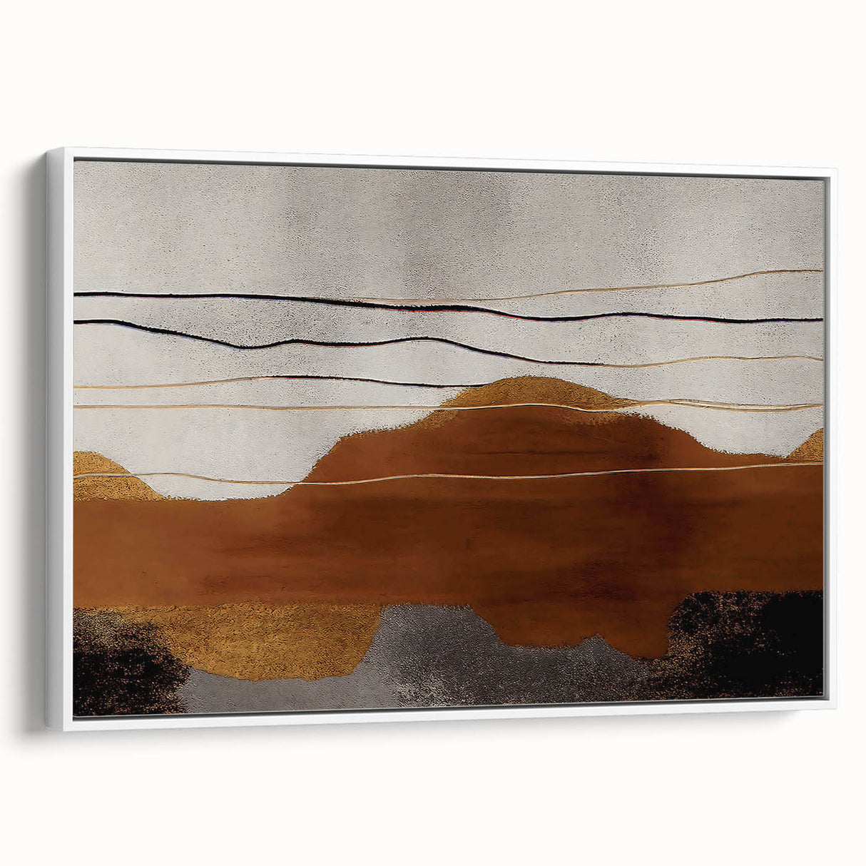 Framed canvas wall art featuring an abstract design of colorful strokes and lines on a white background, showcasing a modern artistic style ideal for home decor.