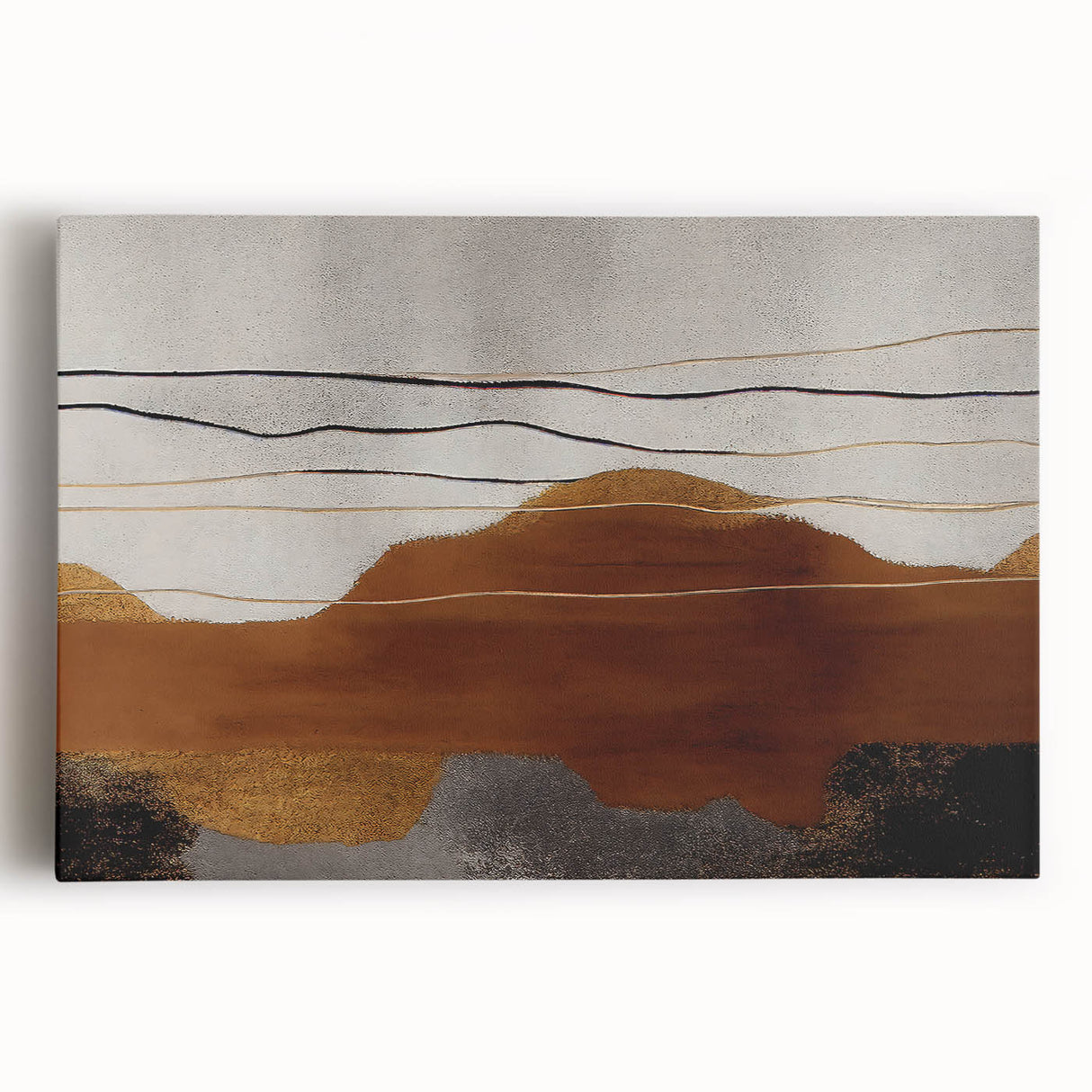 Abstract strokes and lines in vibrant colors create a contemporary wall art piece, featuring a textured canvas design perfect for modern home decor.