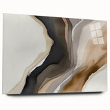 Abstract wall art design featuring vibrant strokes and lines in a modern acrylic glass frame, showcasing a side view without pins, perfect for contemporary decor.