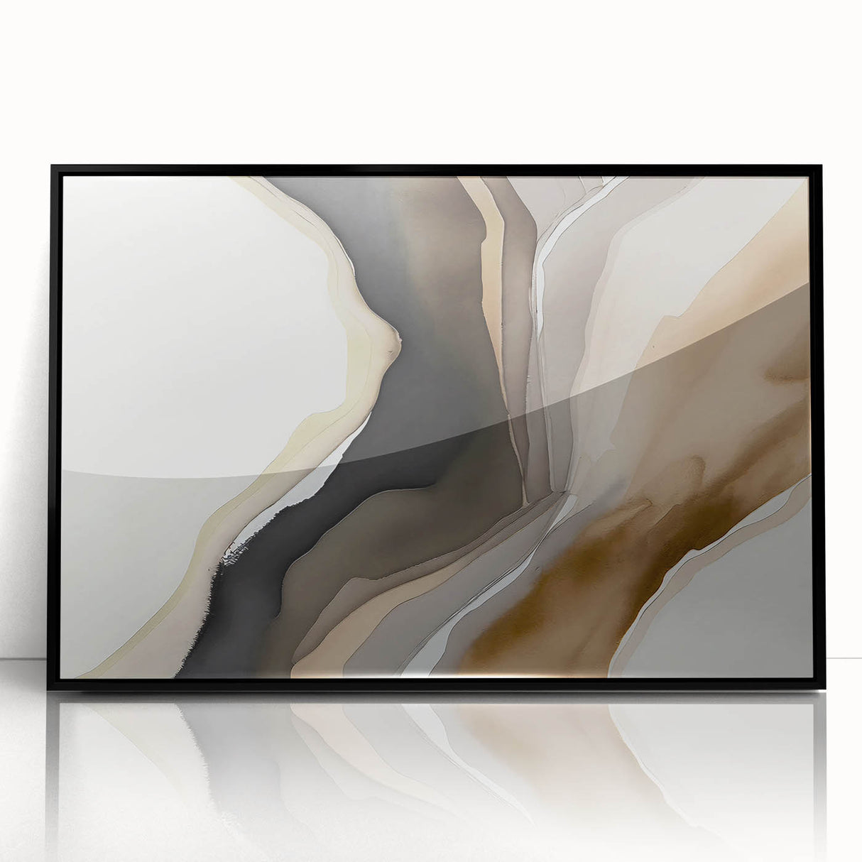 Framed wall art featuring an abstract strokes and lines design in black and white, showcasing a modern aesthetic ideal for contemporary home decor. The artwork is displayed in a sleek black frame, adding elegance and sophistication to any room.