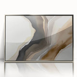 Framed acrylic wall art featuring an abstract design with silver strokes and lines on a textured background, perfect for modern home decor.