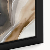 Close-up of a framed canvas wall art featuring an abstract design with strokes and lines in vibrant blue, yellow, and white colors, perfect for modern decor.