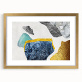 Abstract wall art featuring dynamic strokes and lines in gold and neutral tones, elegantly framed with a mat, perfect for modern interior decor.