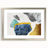 Abstract strokes and lines design in a silver frame with matting, showcasing a modern wall art piece ideal for contemporary decor, emphasizing elegance and style.