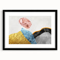 Abstract wall art featuring a modern design of strokes and lines in muted colors, framed with a black mat, showcasing a contemporary aesthetic ideal for home decor.