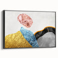 Framed canvas artwork showcasing an abstract design with bold strokes and lines in black, ideal for modern home decor or office spaces, emphasizing contemporary style.