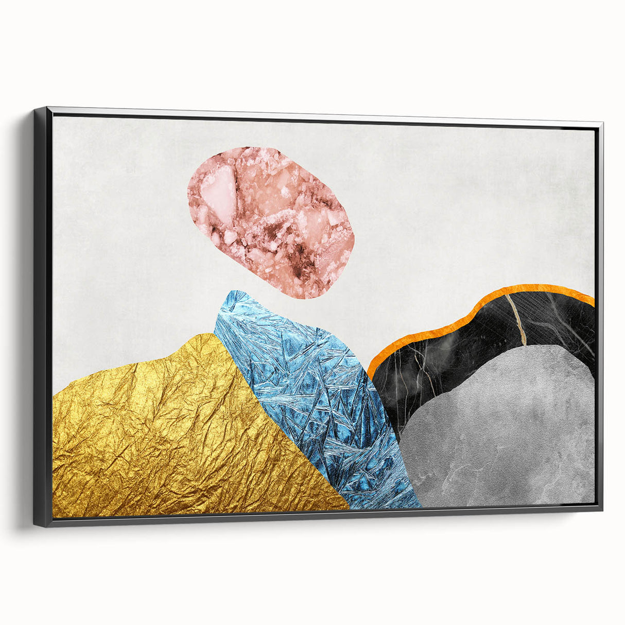 Framed canvas artwork showcasing an abstract design with bold strokes and lines in black, ideal for modern home decor or office spaces, emphasizing contemporary style.