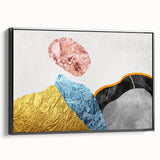 Framed canvas artwork showcasing an abstract design with bold strokes and lines in black, ideal for modern home decor or office spaces, emphasizing contemporary style.