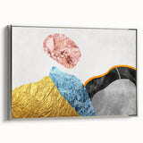 Framed canvas wall art showcasing an abstract design of colorful strokes and lines, featuring a sleek silver frame that enhances modern decor. Perfect for adding a contemporary touch to living spaces or offices.