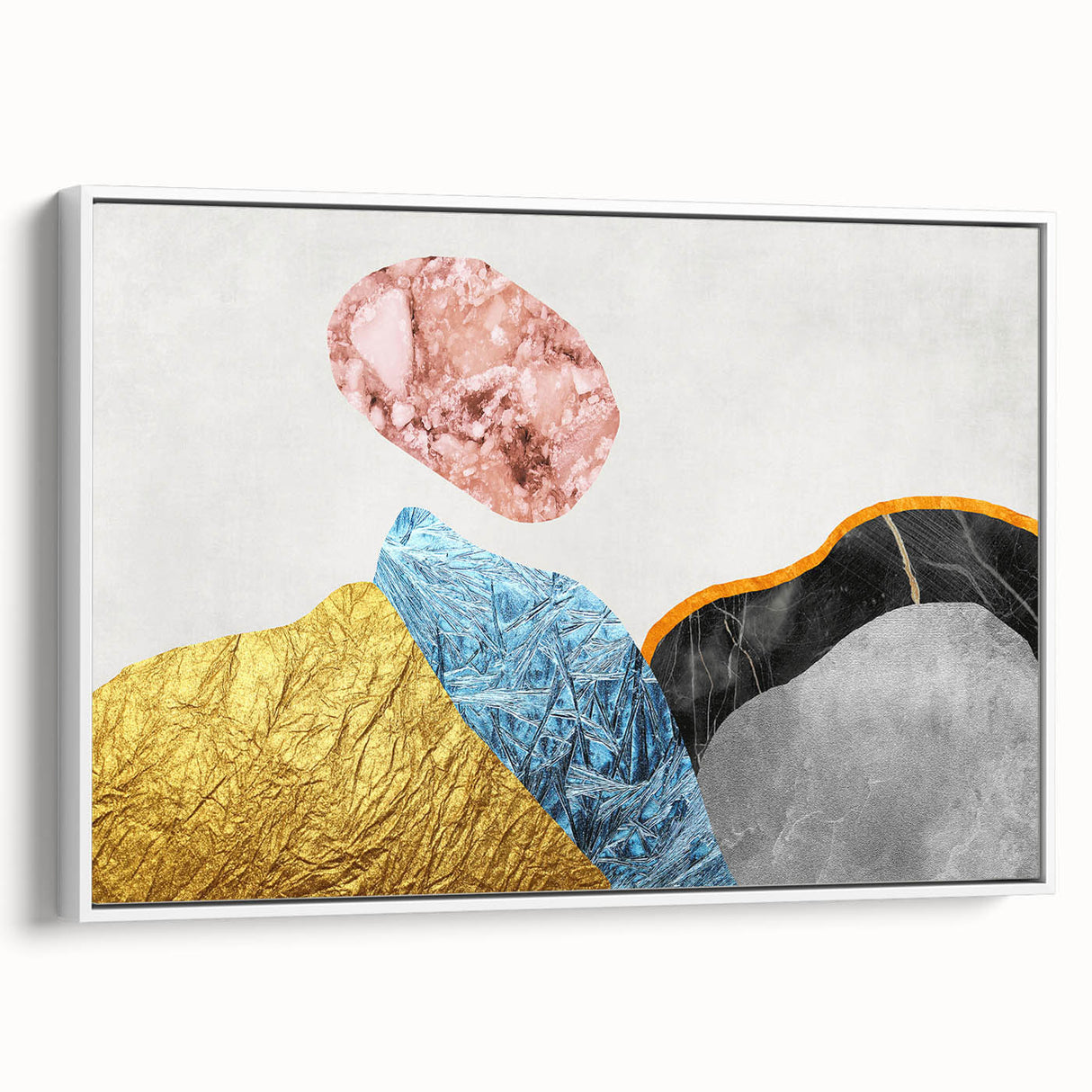 Framed canvas wall art featuring an abstract design of colorful strokes and lines against a white background, providing a modern artistic touch to any decor.