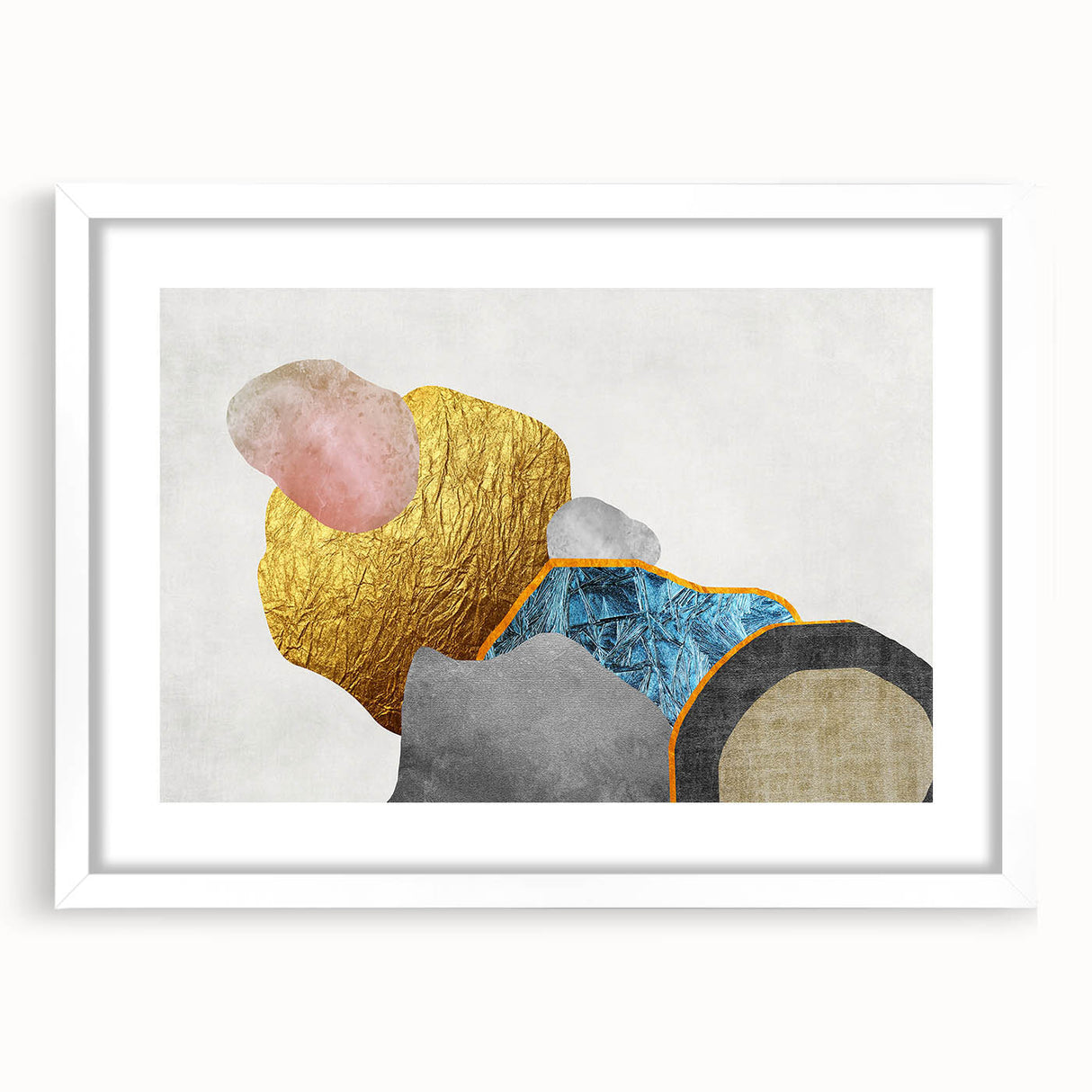 Abstract wall art featuring dynamic strokes and lines in soft pastel colors, presented in a white frame with a mat. Ideal for modern decor and artistic interiors.