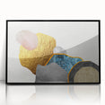 Framed wall art featuring an abstract design of colorful strokes and lines, presented in a sleek black frame, ideal for contemporary home decor.