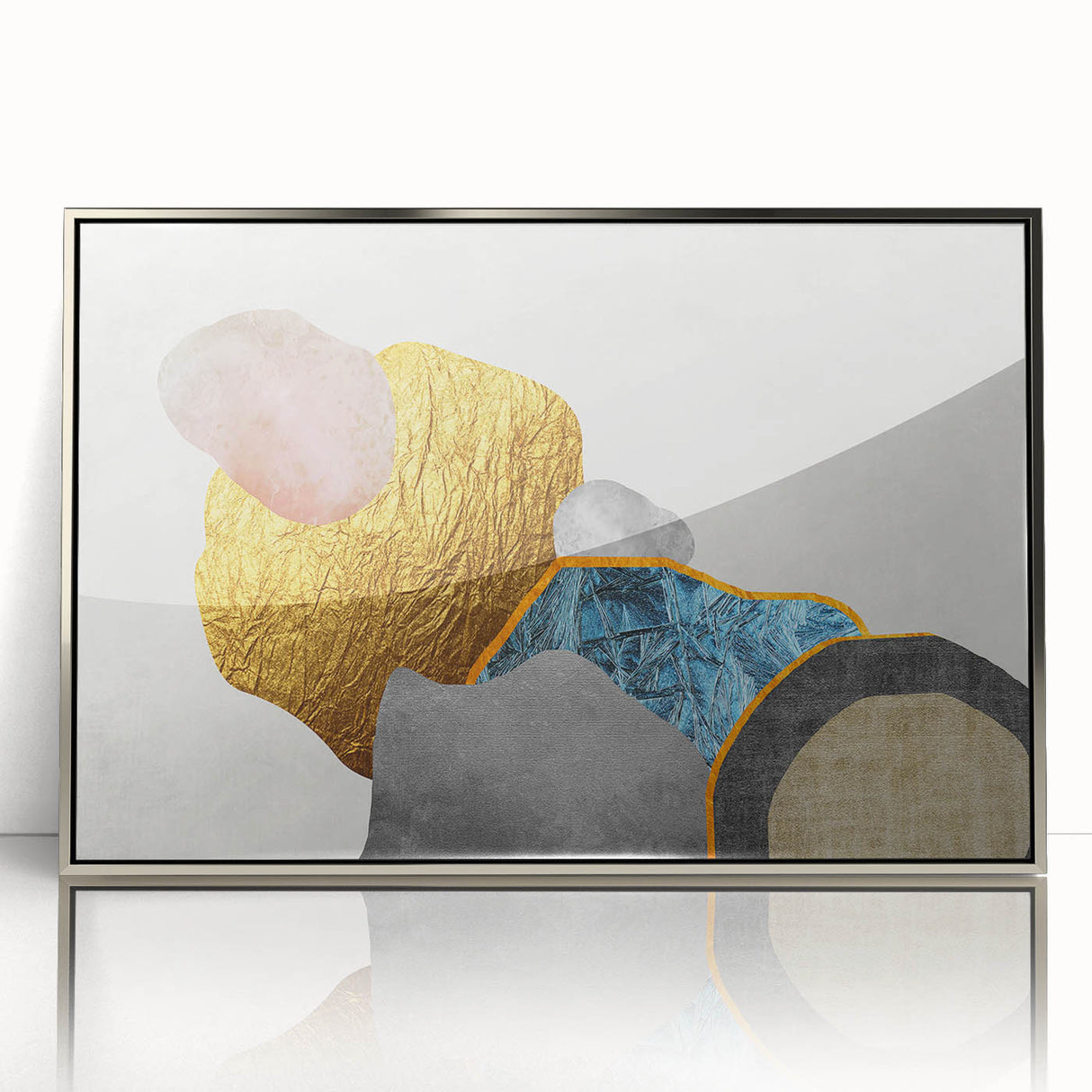 Framed acrylic wall art showcasing an abstract design with vibrant strokes and lines in silver hues, perfect for modern home decor. Ideal for enhancing any living space or office environment.