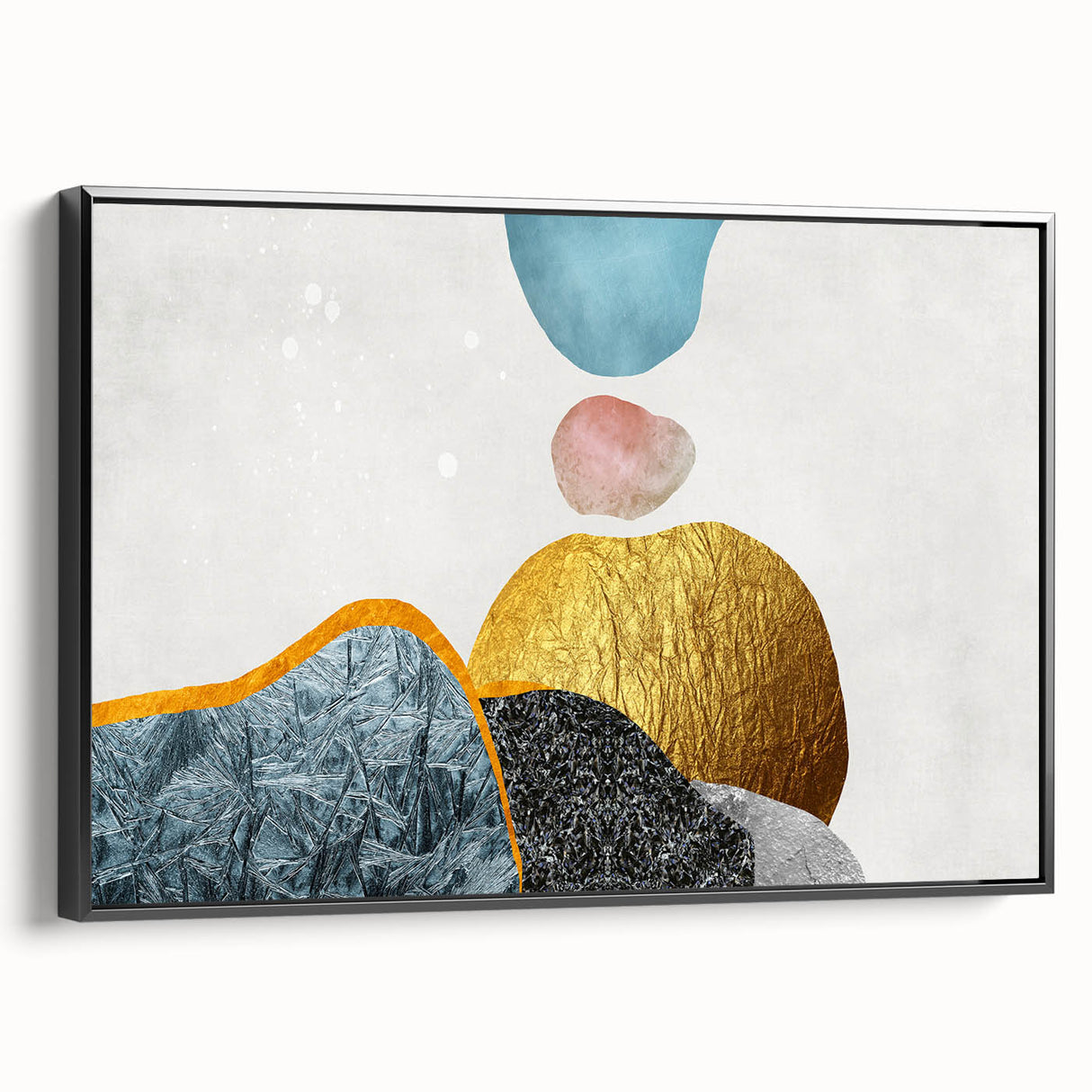 Framed canvas wall art showcasing an abstract design of colorful strokes and lines, with a sleek black frame highlighting its modern aesthetic. Perfect for contemporary decor.