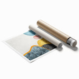 Colorful abstract strokes and lines design on canvas art print, showcasing vibrant hues of blue, yellow, and red, perfect for modern home decor.