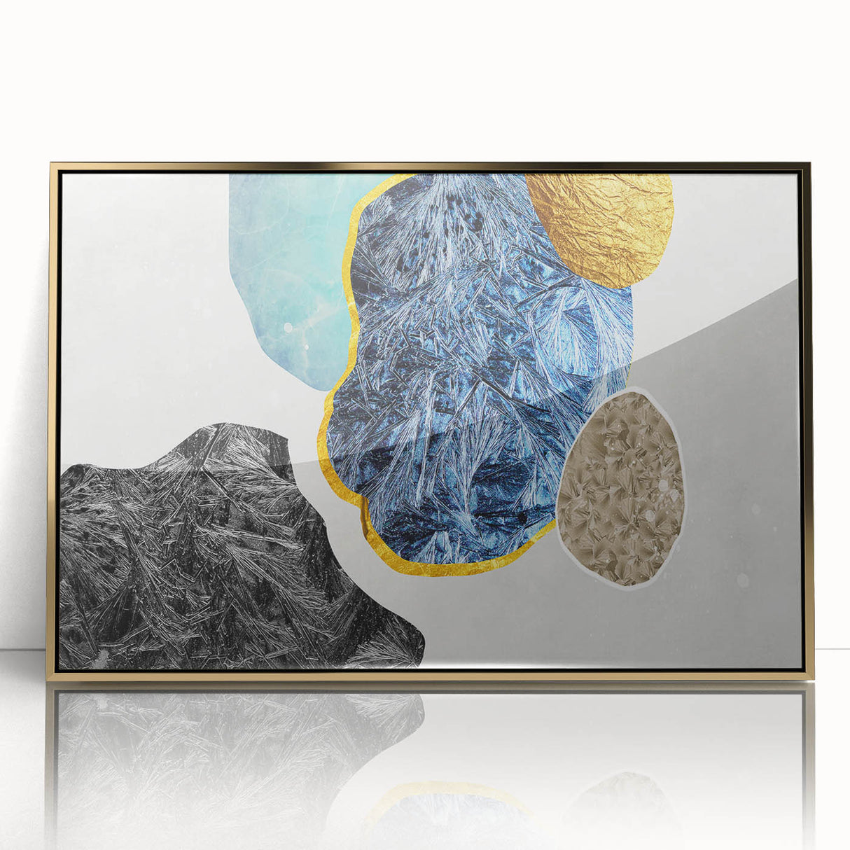 Framed abstract wall art featuring dynamic strokes and lines in gold and black, enhancing modern decor with a sophisticated touch. Perfect for contemporary spaces.