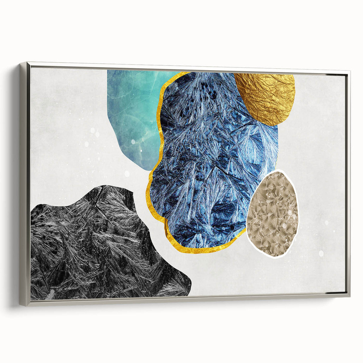 Framed canvas wall art showcasing an abstract design of colorful strokes and lines, featuring a sleek silver frame, ideal for modern home decor. This artistic piece adds a contemporary touch to any room, enhancing visual interest with its vibrant hues and dynamic textures.