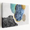 Abstract wall art featuring dynamic strokes and lines in vibrant colors, displayed in a side view on stretched canvas, ideal for modern home decor.