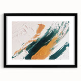 Abstract wall art featuring dynamic strokes and lines in a modern design, framed with a sleek black mat, ideal for contemporary home decor. Perfect for adding a sophisticated touch to living spaces.